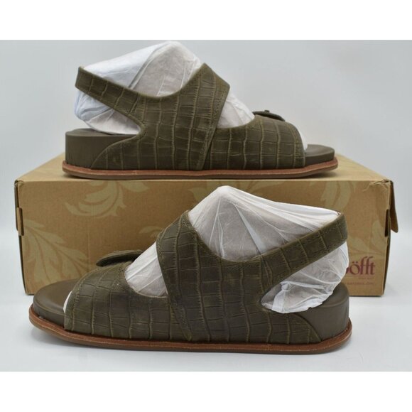 Sofft Womens Size 11 Adalia Olive Buckle Croc Embossed Suede Leather Sandals - Picture 4 of 11